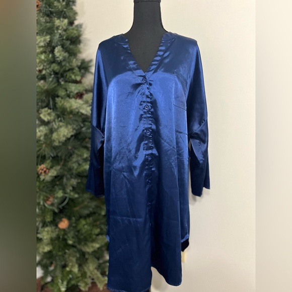 Ekouear Other - Elegant Navy Blue Satin Nightgown